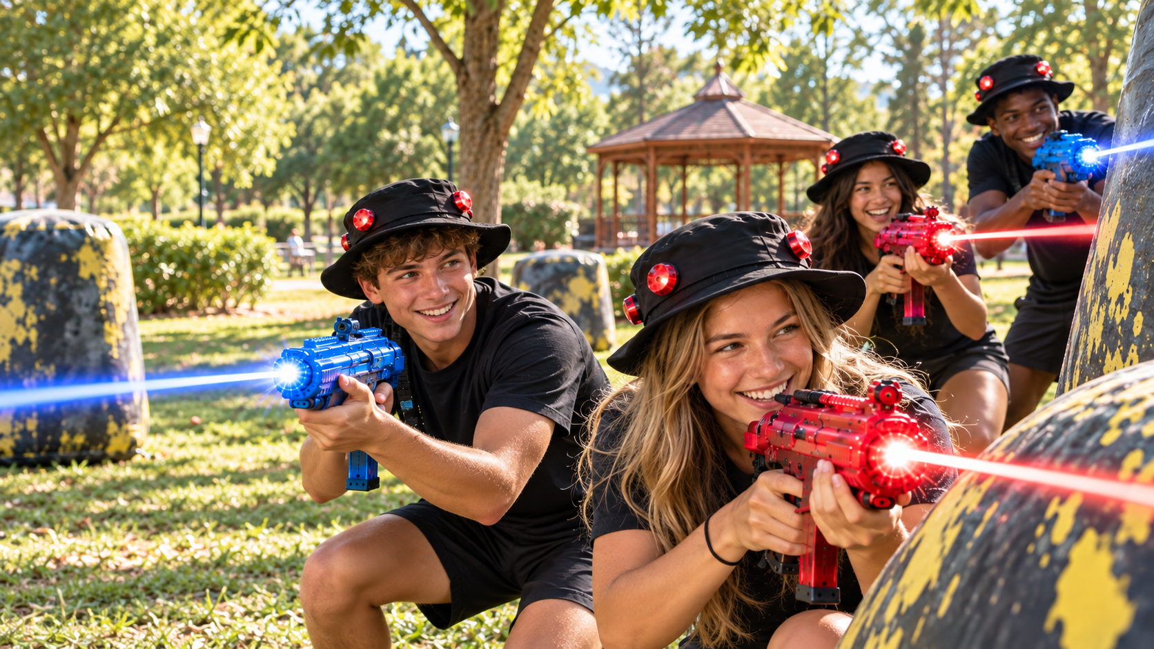Equipo de laser tag movil preparado para un evento